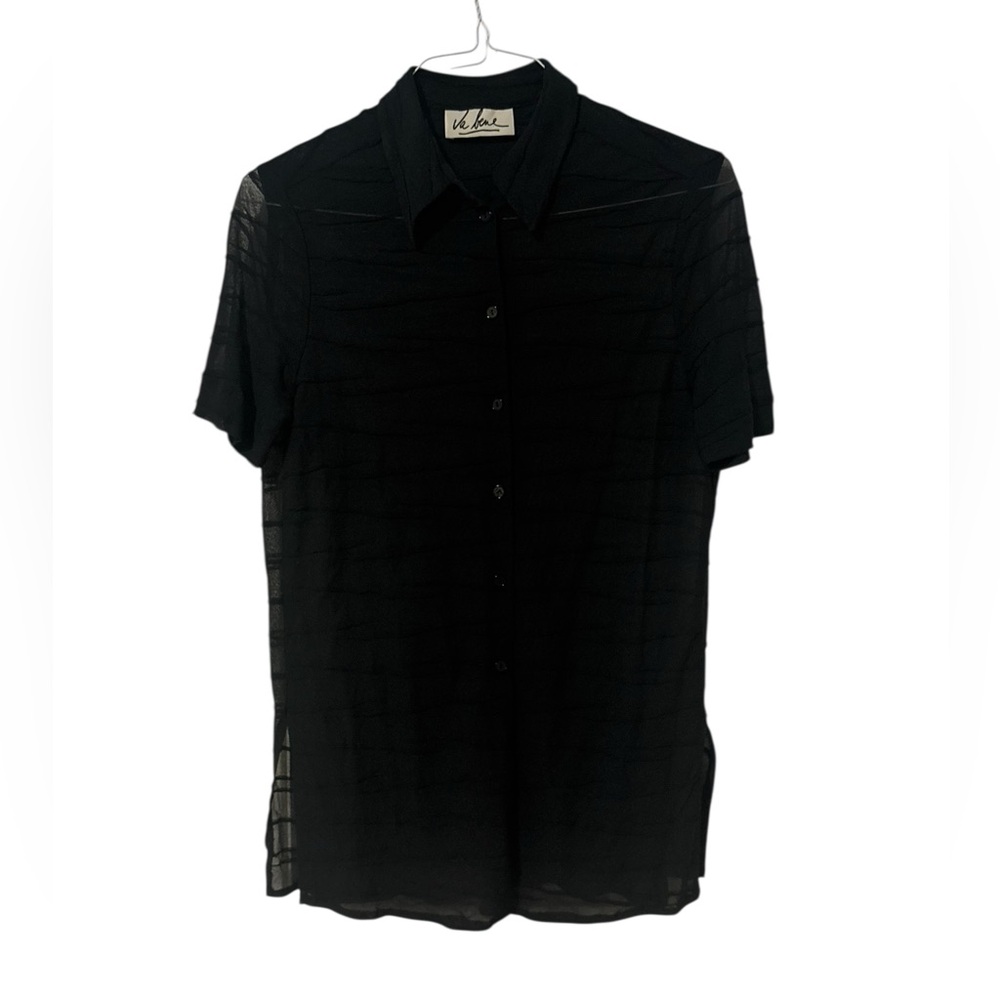 Va Bene Vintage approx Large Women’s Black Textured Sheer Button-Up Shirt